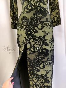 Dress Sonia in flocked fabric with slit