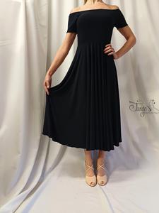 Abito Vittoria blu notte con ampio scollo a barca