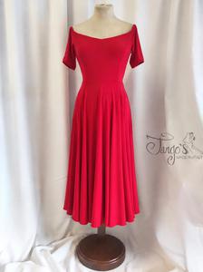 Dress Vittoria in red jersey with open boat neckline