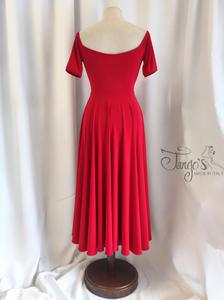 Dress Vittoria in red jersey with open boat neckline