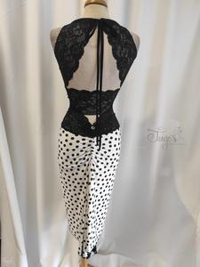 Amber and Katia suit with black lace and dots