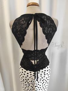 Amber and Katia suit with black lace and dots