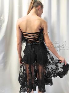 Set Augusta in black embroidery lace and ostrich feathers