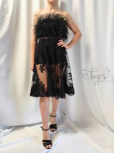 Set Augusta in black embroidery lace and ostrich feathers