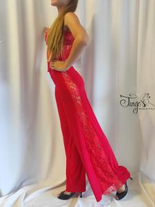 Set Berta in red fabric with lace insert
