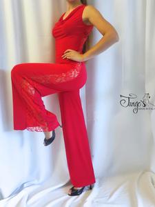 Completo Berta rosso con inserti di pizzo