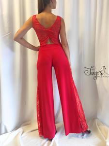 Completo Berta rosso con inserti di pizzo