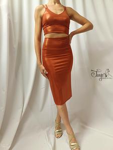 Completo gonna Marta e top Lucy laminato arancio