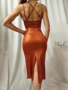 Completo gonna Marta e top Lucy laminato arancio