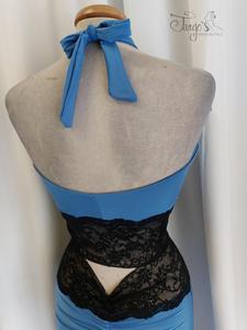 Marella suit with black lace and turquoise jersey