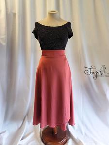 Annalisa glitter top and brick-colored orfea skirt