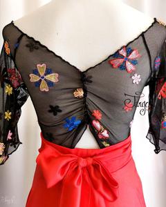 Set top Simon and Orfea skirt in green satin and glitter- 6a0487ef234e9