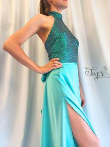 Completo top in paillettes e gonna Orfea azzurro