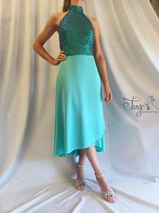 Completo top in paillettes e gonna Orfea azzurro