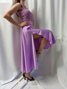 Completo top Romi paillettes e gonna Orfea color ciclamino