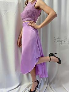Completo top Romi paillettes e gonna Orfea color ciclamino