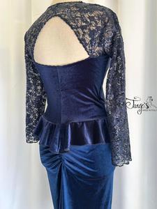 Completo Vittoria velluto blu e pizzo paillettes
