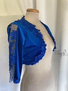 Coprispalle in velluto bluette e pizzo