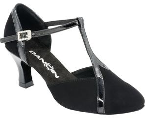 Dancin Scarpe da ballo punta chiusa in nabuck nero e vernice nera tacco 5,5 cm