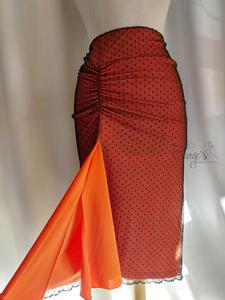 Skirt Katia orange and black pois mesh
