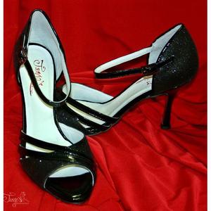 Sandalo la Cruz vernice nera e glitter