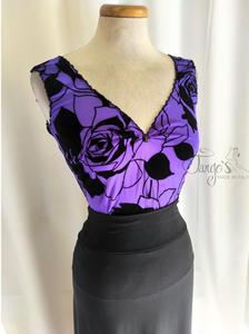 Top Alana violet in flocked mesh with roses