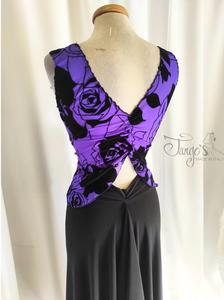 Top Alana violet in flocked mesh with roses