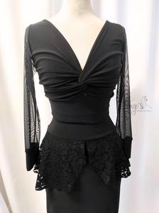 Top Alma nero con maniche in tulle