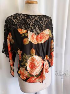 Top Oda pizzo e fiori arancio