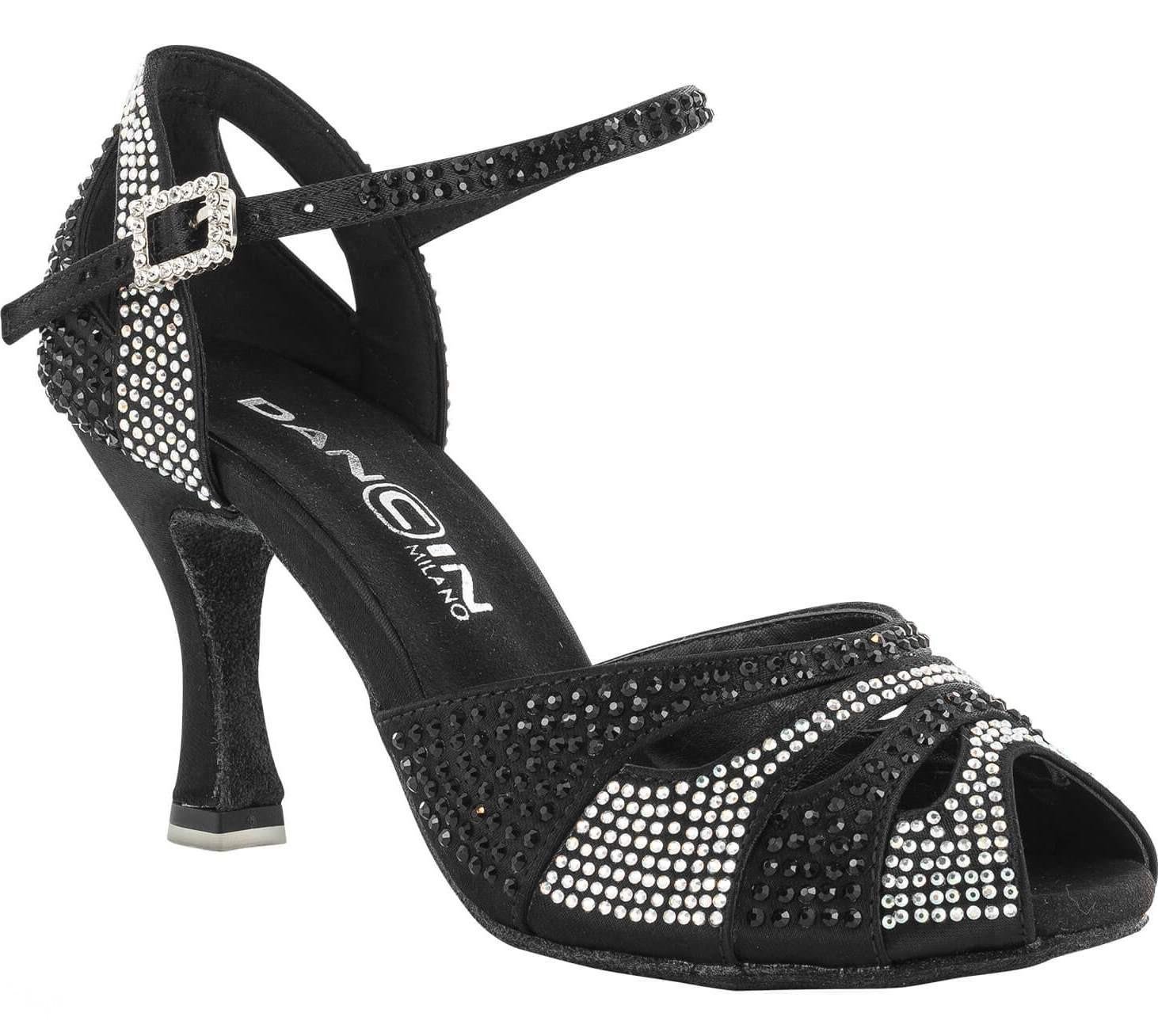 Dancin Scarpe Da Ballo Punta Aperta In Raso Nero Con Tomaia,